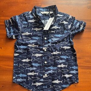 Janie & Jack 4T Kids Shark Print Shirt - Navy Blue cotton NWT